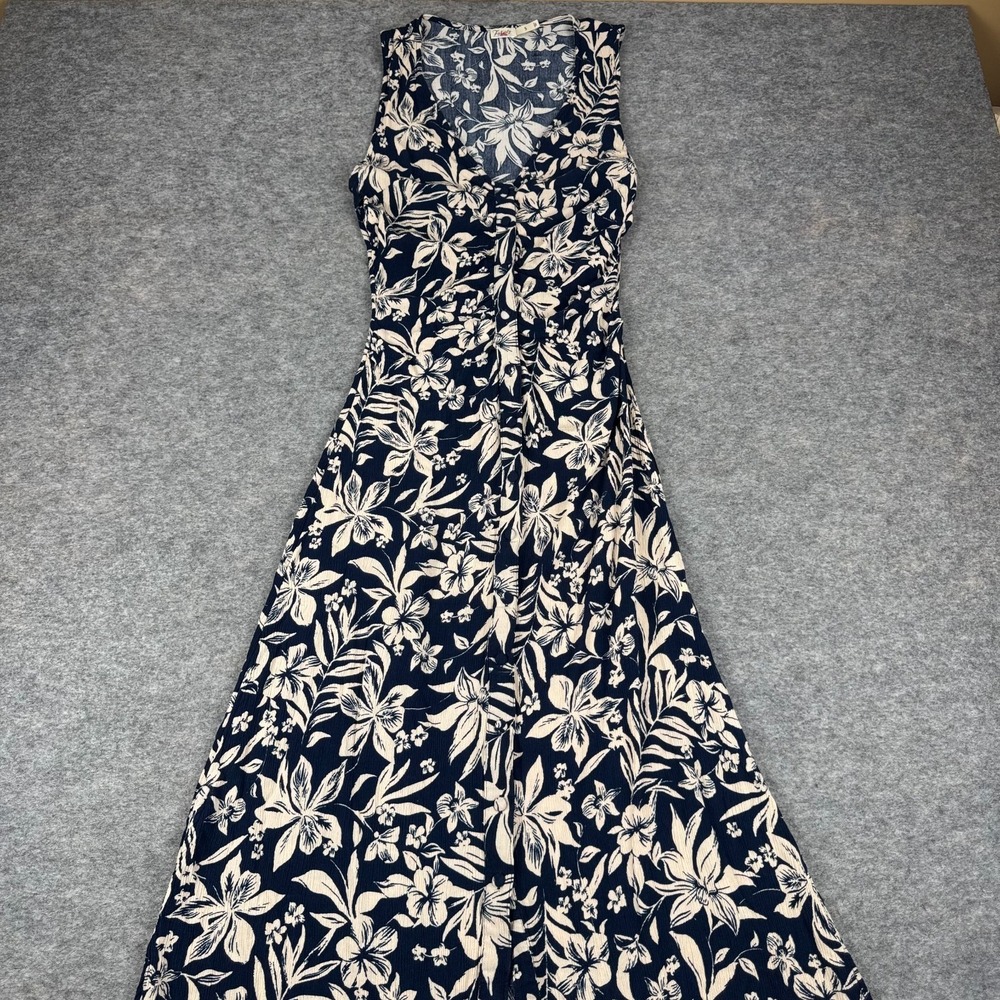 Faherty Siena Midi Dress Viscose Navy Floral Button Front Womens Small S